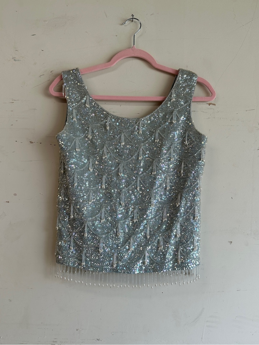 Vintage 60s blue beaded tassel top